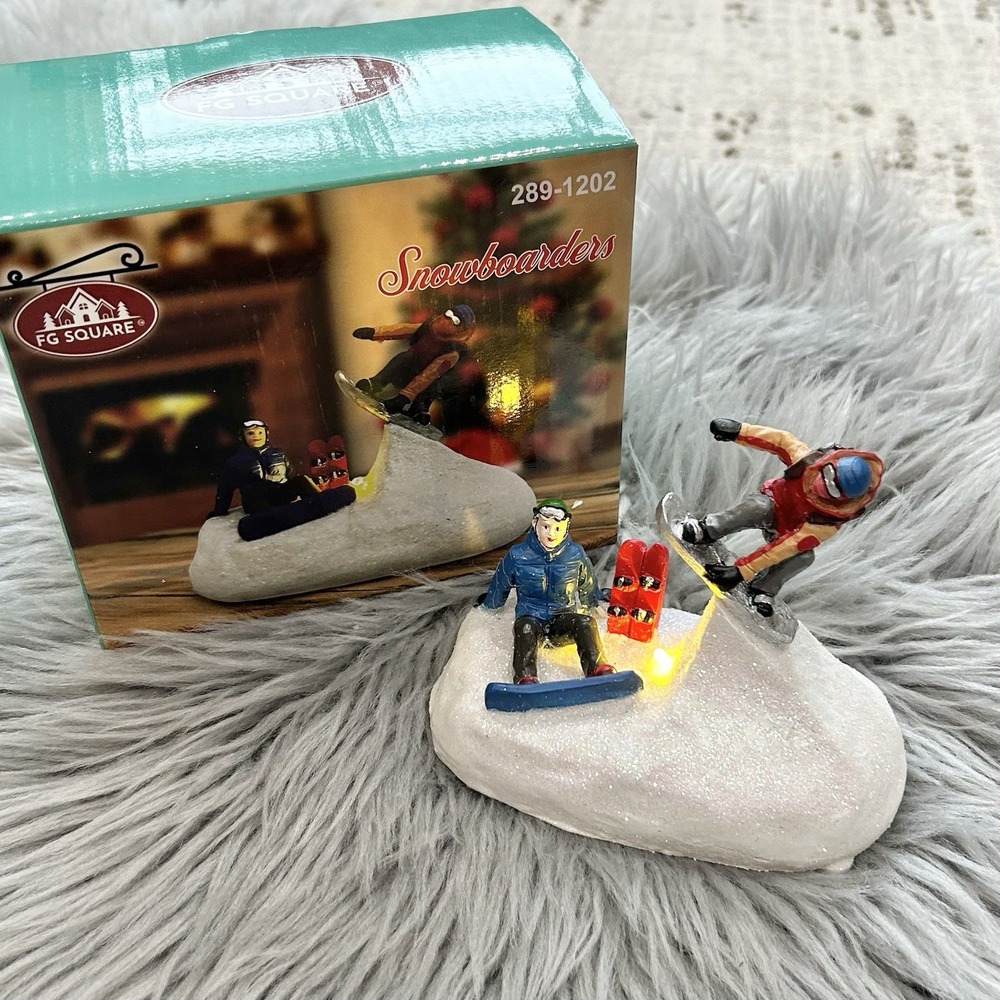 FG Square Christmas Village Accessories‎ "Snowboarders" Lightup Figurine